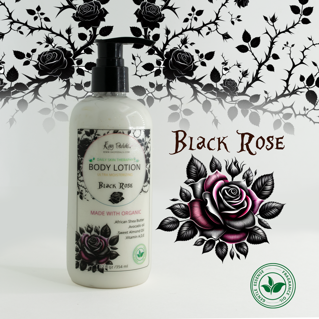 Black Rose Natural Body Lotion With Sensitive Skin Fragrance Oil  | Organic Unrefined African Shea Butter | Organic Sweet Almond Oil | Organic Avocado Oil |
