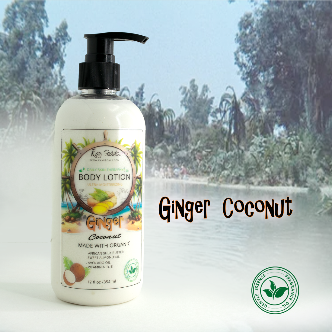 Ginger Coconut Natural Body Lotion Made With Sensitive Skin Fragrance Oil | Organic Unrefined African Shea Butter | Organic Sweet Almond Oil | Organic Avocado Oil |