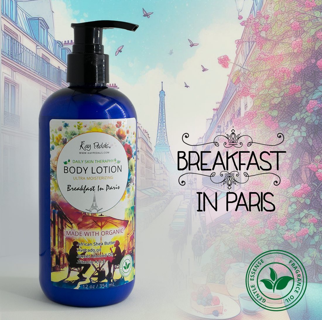 Breakfast In Paris Natural Body Lotion Made With Sensitive Skin Fragrance Oil | Organic Unrefined African Shea Butter | Organic Sweet Almond Oil | Organic Avocado Oil