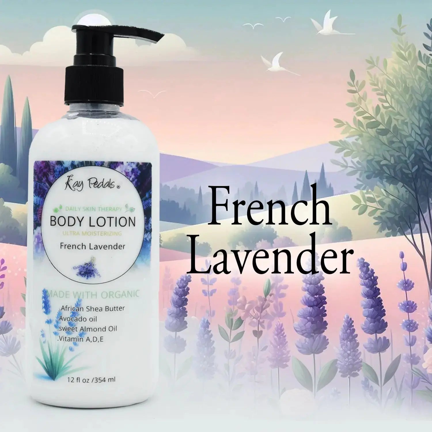 French Lavender Body Lotion | Organic Body Cream |Shea Butter Lotion | Almond Body Lotion | Fragrance Lotion Kay Pedals