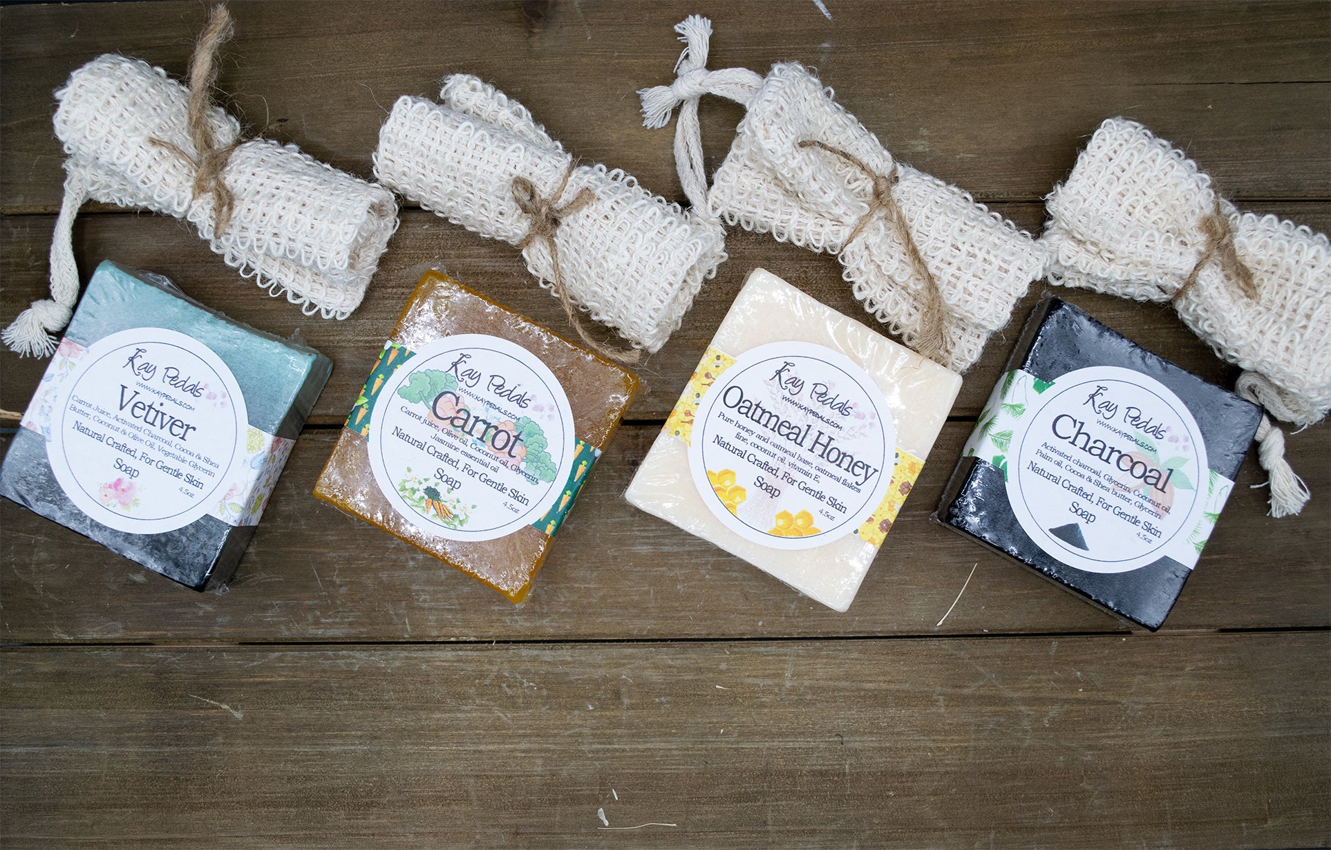 Choose any 4.5oz bar soap and get a exfoliating for $9 Kay Pedals