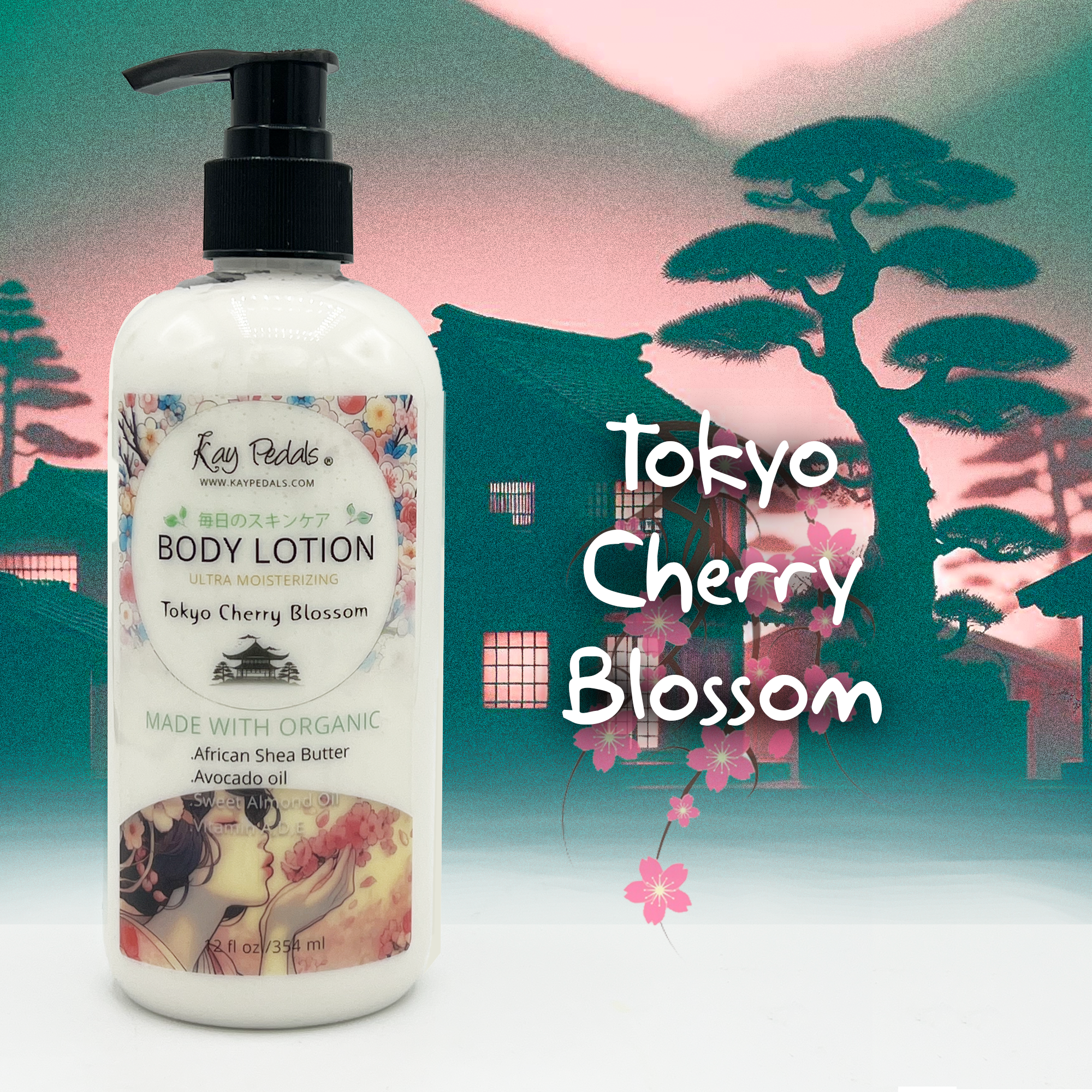 Tokyo Cherry Blossom Organic Body Lotion | Organic Body Cream | Shea Butter Lotion | Almond Body Lotion | Fragrance Lotion Kay Pedals
