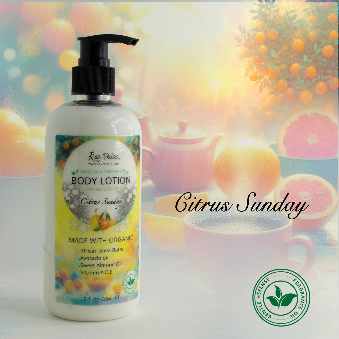 Citrus Sunday Natural Body Lotion Made With Sensitive Skin Fragrance Oil  | Organic Unrefined African Shea Butter | Organic Sweet Almond Oil | Organic Avocado Oil