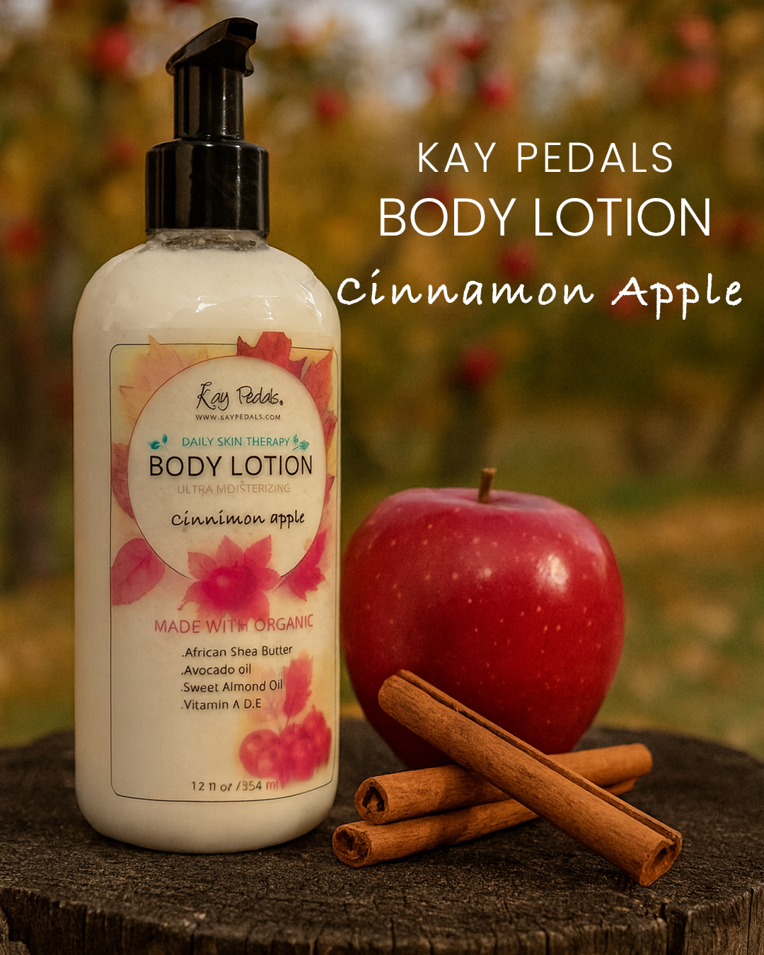 Cinnamon Apple Natural Organic Body Lotion | Shea Butter Natural Body Cream | Aromatherapy Scented Lotion | Hydrating Organic Skincare