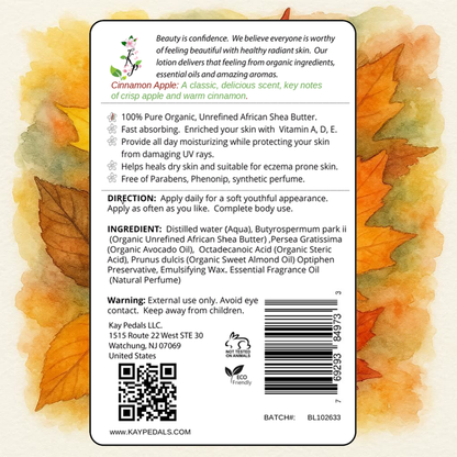 Cinnamon Apple Natural Organic Body Lotion | Shea Butter Natural Body Cream | Aromatherapy Scented Lotion | Hydrating Organic Skincare