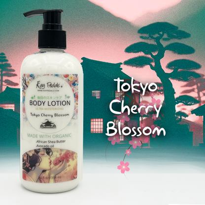 Tokyo Cherry Blossom Organic Body Lotion | Organic Body Cream | Shea Butter Lotion |  Almond Body Lotion | Fragrance Lotion Kay Pedals